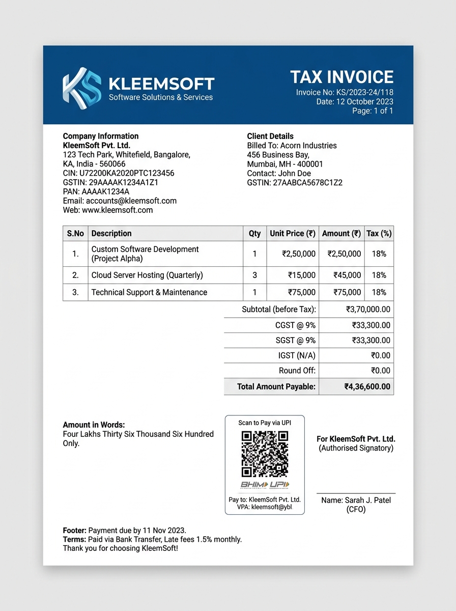 A4 corporate printed tax invoice sheet template layout