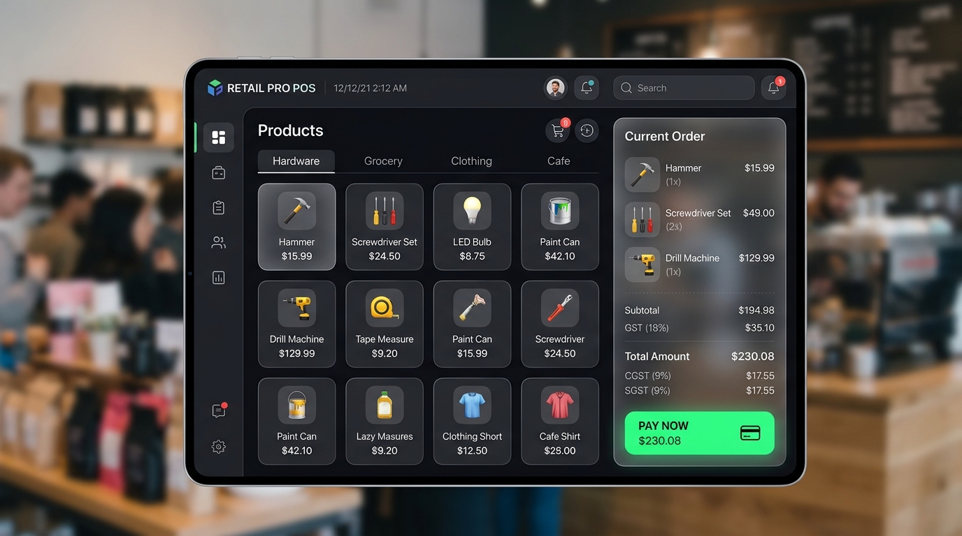 KleemSoft POS Billing running on a desktop/tablet browser interface